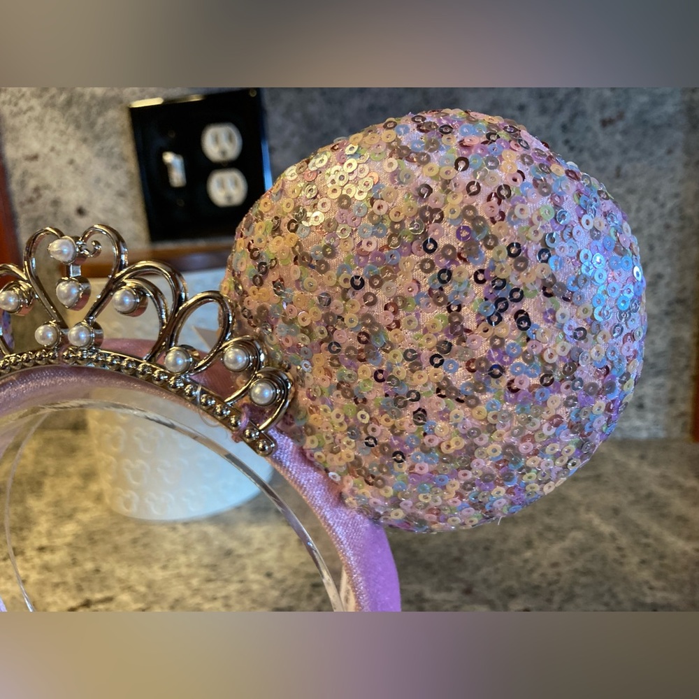 Disney Princess Minnie Mouse Disney Silver Tiara Sequin Crown Ears Pink NWT - Picture 3 of 9